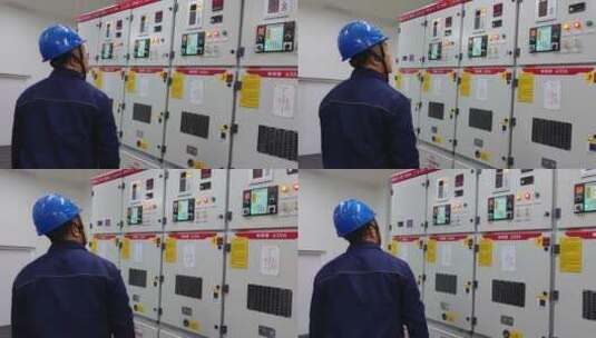 电力工人在日常巡检电力设备04高清在线视频素材下载