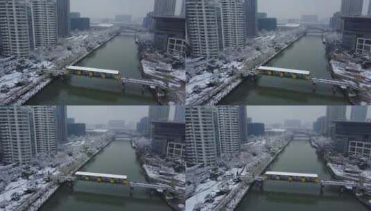 西湖文化广场 雪景 航拍 杭州 运河 7高清在线视频素材下载