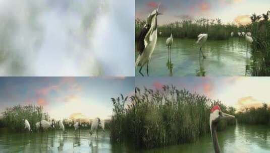 三维湿地丹顶鹤栖息地动画高清在线视频素材下载