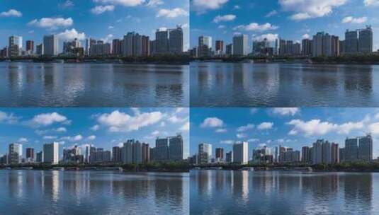 广州珠江岸城市高楼建筑与蓝天白云延时风光高清在线视频素材下载