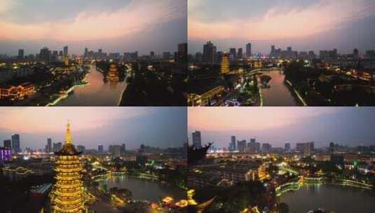 航拍淮安 淮安里运河长廊夜景高清在线视频素材下载