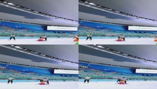 4K升格全民健身在国家速滑馆滑冰的人竖屏高清在线视频素材下载
