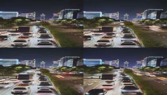 杭州市区延安路夜晚车流和现代建筑延时高清在线视频素材下载