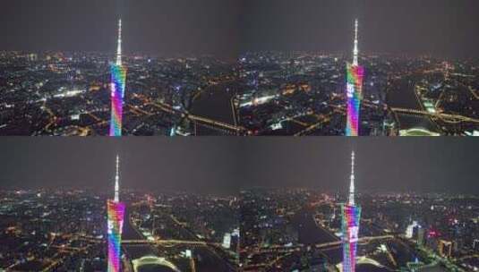 广州塔夜景CBD珠江新城航拍城市风光高清在线视频素材下载
