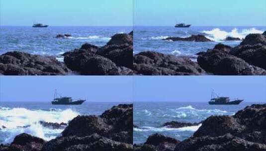 大浪中的渔船高清在线视频素材下载