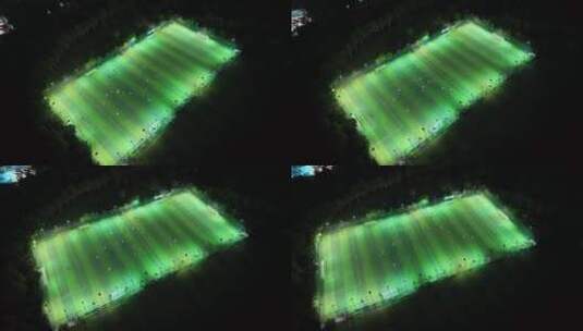 俯拍夜间足球场体育场高清在线视频素材下载