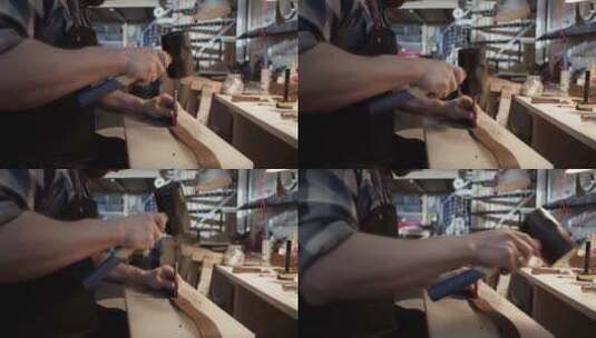 工匠做皮带特写镜头高清在线视频素材下载