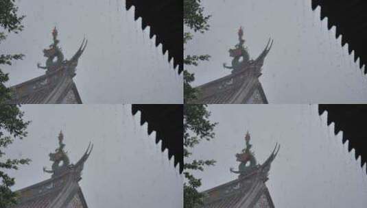 泉州开元寺屋檐燕尾脊下雨天雨景雨滴高清在线视频素材下载