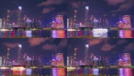 广州夜景珠江沿岸城市群4k延时视频素材高清在线视频素材下载