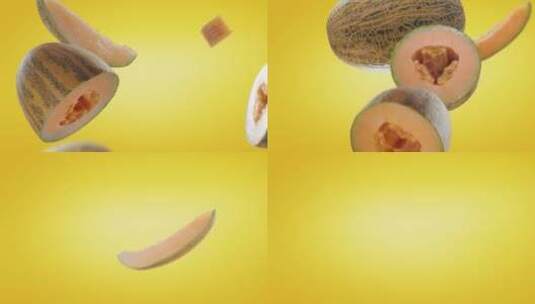 高级动态飞溅的哈密瓜广告拍摄素材高清在线视频素材下载