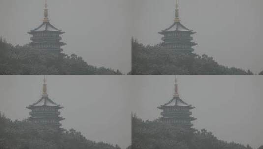 杭州雷峰塔下雪高清在线视频素材下载