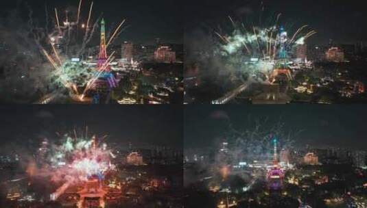 深圳世界之窗烟花表演航拍高清在线视频素材下载