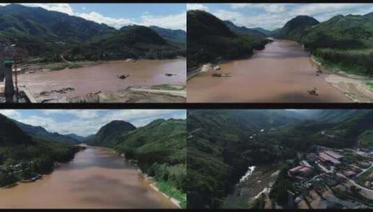 老挝 中老铁路 湄公河大桥 航拍 施工工地高清在线视频素材下载
