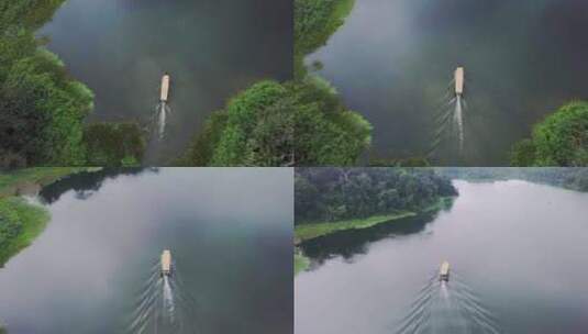 加通湖上巴拿马丛林中的旅游船，空中俯瞰高清在线视频素材下载