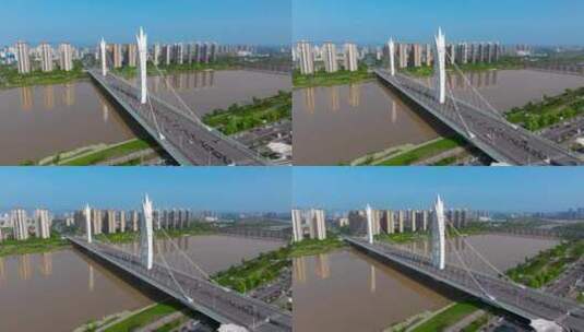 航拍西安灞河元朔大桥高清在线视频素材下载