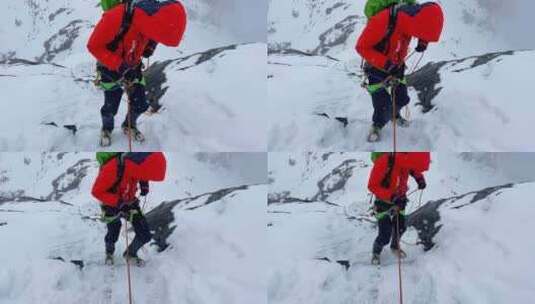 登山者攀登四川甘孜贡嘎山乡乌库楚雪山高清在线视频素材下载