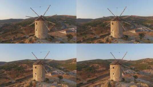 日落时古老的传统历史石头风车高清在线视频素材下载