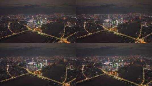 航拍福州闽江两岸风光夜景城市夜晚高空风景高清在线视频素材下载
