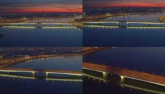 飞过圣彼得堡涅瓦河上的桥高清在线视频素材下载