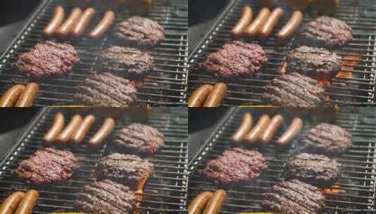 热烤架上的烧烤食品高清在线视频素材下载
