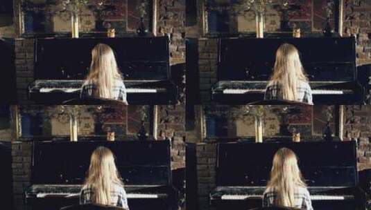 可爱的女孩在房间里弹钢琴高清在线视频素材下载