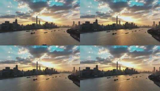 上海杨浦区黄浦江轮船城市耶稣光高清在线视频素材下载
