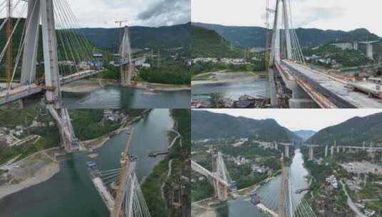 跨江桥梁修建高清在线视频素材下载