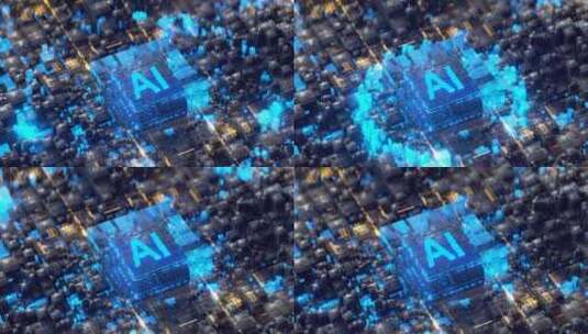 AI科技感芯片电路与方块扩散3D渲染高清在线视频素材下载