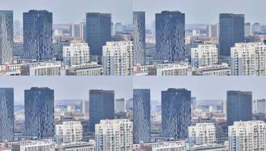 长焦航拍城市高楼建筑群车道车流宣传片素材高清在线视频素材下载