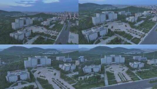 航拍枣庄市政府办公楼广场高清在线视频素材下载