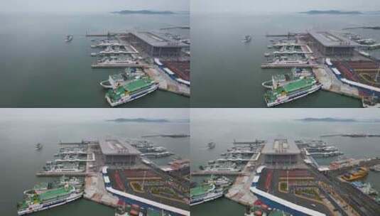 山东烟台长岛港口码头航拍高清在线视频素材下载