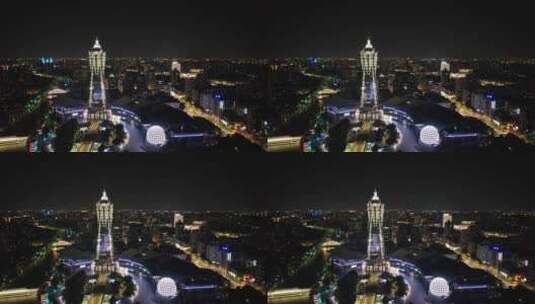 浙江杭州西湖文化广场夜景灯光航拍高清在线视频素材下载