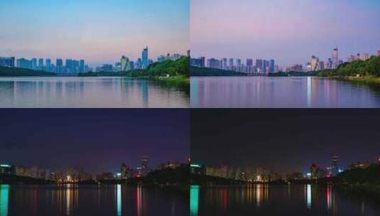 广西南宁南湖公园城市夜景日转夜延时高清在线视频素材下载