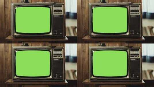 带绿屏的旧电视机。缩小。高清在线视频素材下载