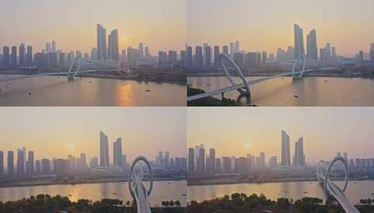 南京眼日出 南京地标 双子塔 航拍高清在线视频素材下载