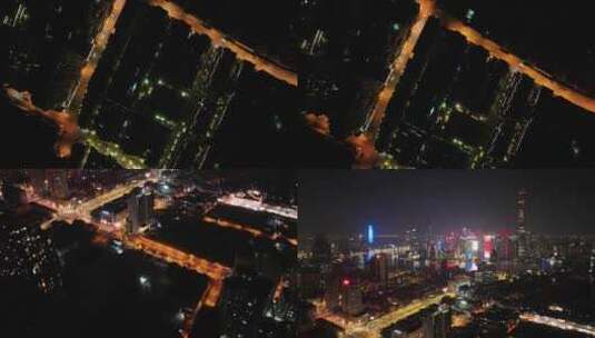 繁华上海夜景航拍高清在线视频素材下载