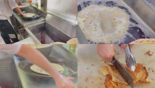 早餐店制作油饼一组高清在线视频素材下载