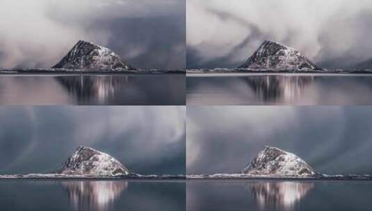 雪山倒映在湖面背后云雾流动延时高清在线视频素材下载