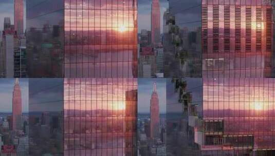 纽约曼哈顿螺旋大厦帝国大厦摩天大楼日落高清在线视频素材下载
