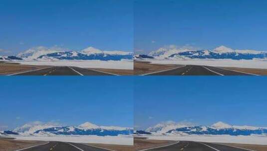新疆博乐赛里木湖雪山下的环湖公路高清在线视频素材下载