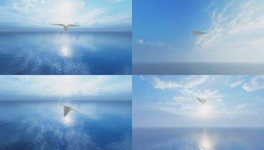 纸飞机飞过海面纸飞机高清在线视频素材下载