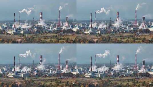 工厂烟囱烟雾废弃排放大气污染高清在线视频素材下载