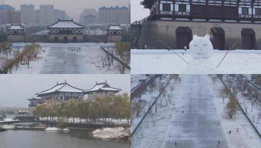 洛阳市定鼎门天街雪景高清在线视频素材下载