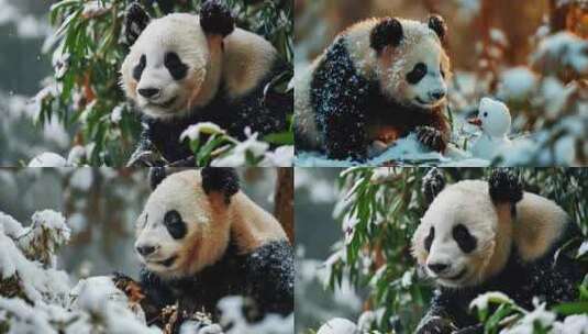 下雪地大熊猫雪人保护区丛林自然白雪地保护高清在线视频素材下载