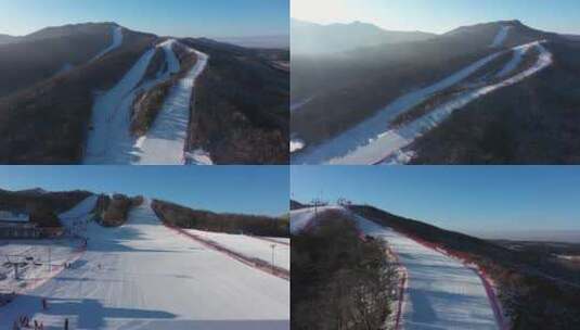 航拍东北滑雪场 雪上人群 雪上运动高清在线视频素材下载