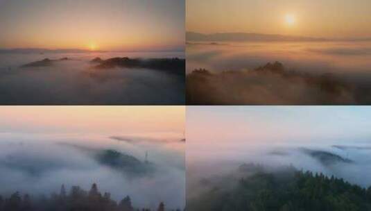 清晨云海日出风景航拍4K高清高清在线视频素材下载