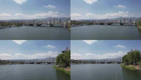 航拍城市湖泊高清在线视频素材下载