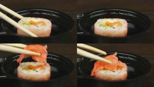 特写吃日式料理寿司高清在线视频素材下载
