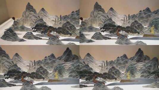 千里江山水墨山水立体画的重阳节登高氛围高清在线视频素材下载