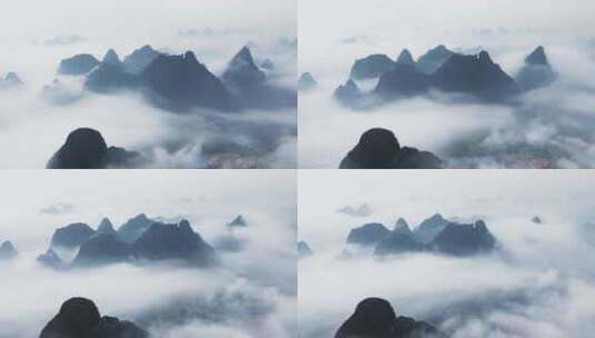 航拍延时广西桂林平流雾美景宣传片高清在线视频素材下载